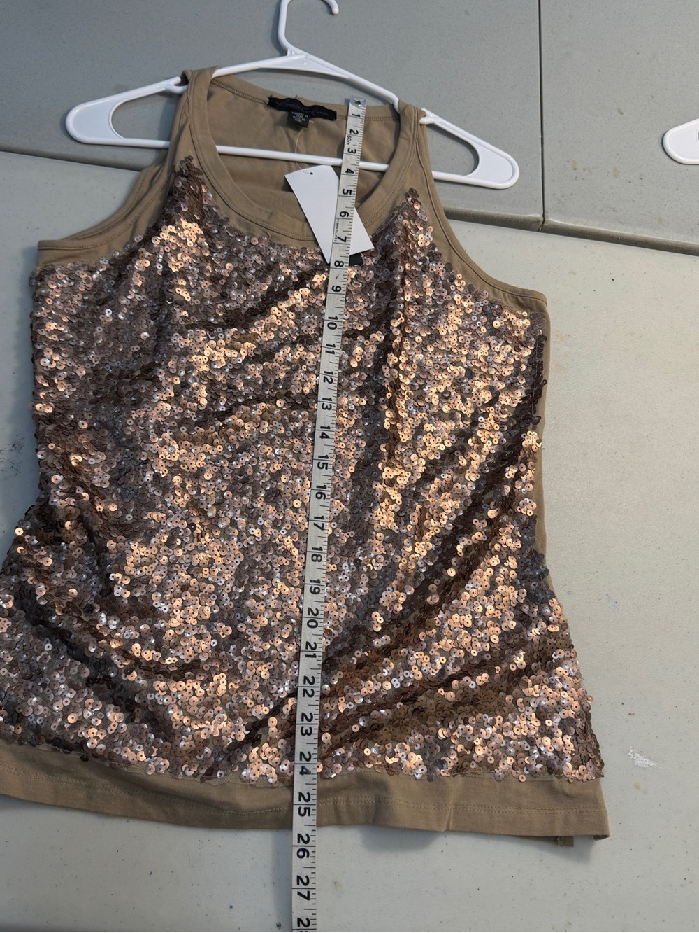 Kenneth Cole Rose Gold Sequin Front Tank - Olive Back L NWT - Picture 6 of 9